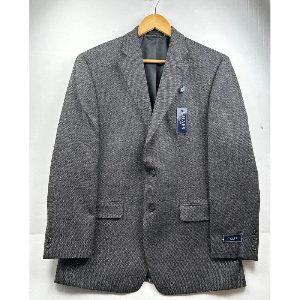 Chaps Blazer Mens 42R Gray 100%‎ Wool Two-Button Classic Fit Sport Coat Classic